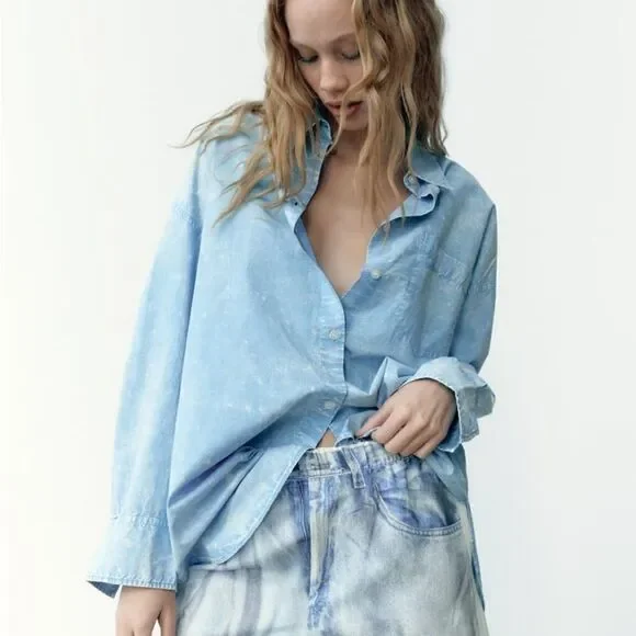 ZARA WASHED EFFECT POPLIN SHIRT - Picture 5 of 13